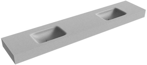GRUNNE Plata vrijhangende wastafel 200cm. Positie wasbak Dubbel rand 12cm. 