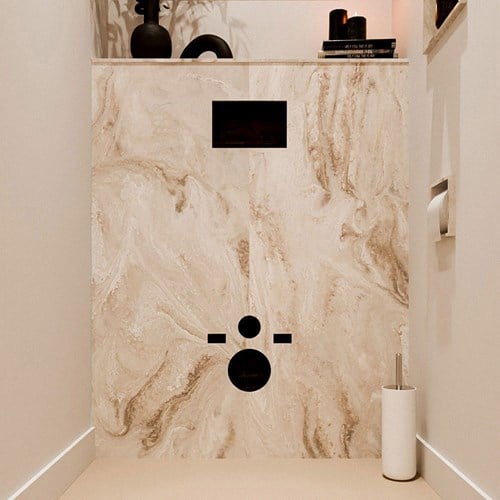 HOPE Toiletplaat SET solid surface achterwand 100x125cm met Planchet 100x23cm in de kleur Frappe, voorgeboord.