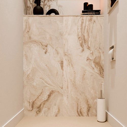 HOPE Toiletplaat SET solid surface achterwand 100x125cm met Planchet 100x23cm in de kleur Frappe, niet voorgeboord.