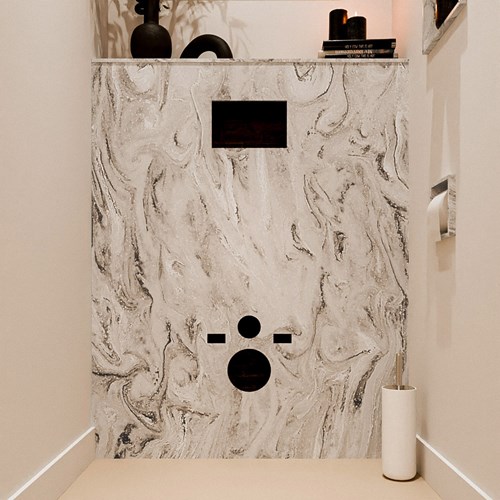 HOPE Toiletplaat SET solid surface achterwand 100x125cm met Planchet 100x23cm in de kleur Glace, voorgeboord.