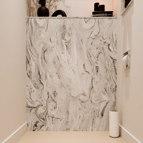 HOPE Toiletplaat SET solid surface achterwand 100x125cm met Planchet 100x23cm in de kleur Glace, niet voorgeboord.