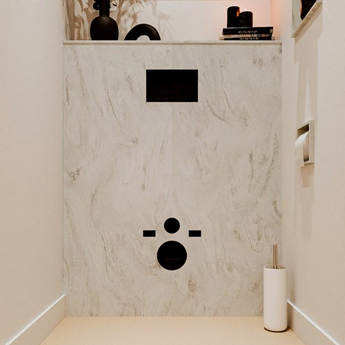 HOPE Toiletplaat SET solid surface achterwand 100x125cm met Planchet 100x23cm in de kleur Opalo, voorgeboord.