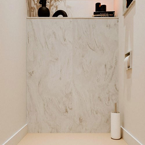 HOPE Toiletplaat SET solid surface achterwand 100x125cm met Planchet 100x23cm in de kleur Opalo, niet voorgeboord.