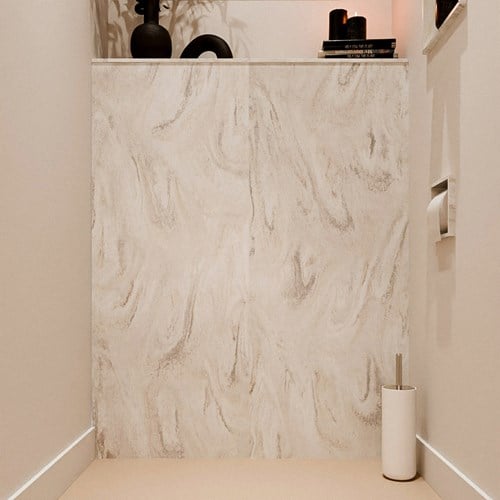 HOPE Toiletplaat SET solid surface achterwand 100x125cm met Planchet 100x23cm in de kleur Ostra, niet voorgeboord.