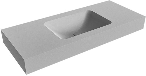 LEAF Plata vrijhangende wastafel 110cm. Positie wasbak Midden rand 12cm. 