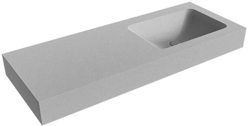 LEAF Plata vrijhangende wastafel 120cm. Positie wasbak Rechts rand 12cm. 