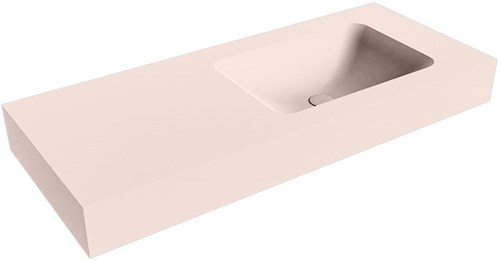 LEAF Rosee vrijhangende wastafel 111cm. Positie wasbak Rechts rand 12cm. 