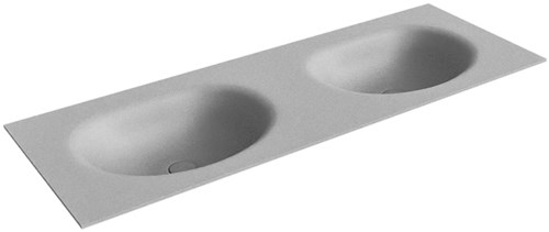 MOON Plata solid surface inbouw wastafel 130cm. Positie wasbak Dubbel. 
