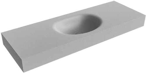 MOON Plata vrijhangende wastafel 130cm. Positie wasbak Midden rand 12cm. 