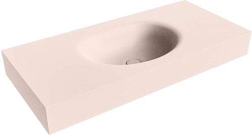 MOON Rosee vrijhangende wastafel 100cm. Positie wasbak Midden rand 12cm. 