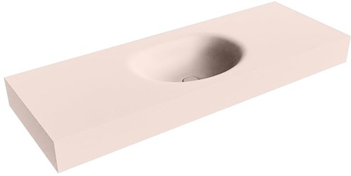 MOON Rosee vrijhangende wastafel 130cm. Positie wasbak Midden rand 12cm. 