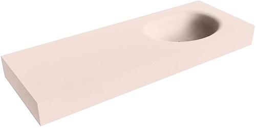 MOON Rosee vrijhangende wastafel 130cm. Positie wasbak Rechts rand 12cm. 