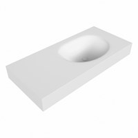 MOON Talc vrijhangende solid surface wastafel 101cm. Positie wasbak Rechts rand 12cm hoog.