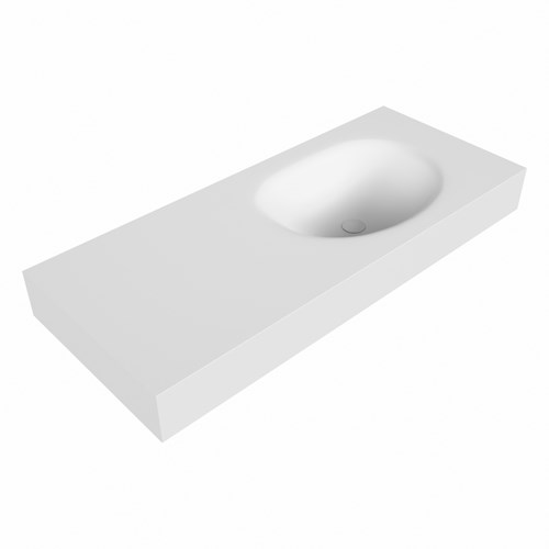MOON Talc freihängend Waschtisch aus solid surface (mineralwerkstoff) 110cm. Waschbeckenposition Rechts rand 12cm hoch.