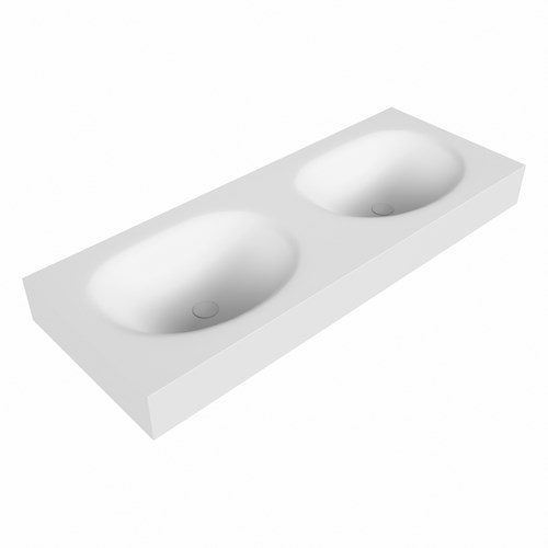 MOON Talc freihängend Waschtisch aus solid surface (mineralwerkstoff) 120cm. Waschbeckenposition Doppelt rand 12cm hoch.