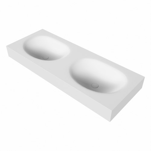 MOON Talc freihängend Waschtisch aus solid surface (mineralwerkstoff) 120cm. Waschbeckenposition Doppelt rand 12cm hoch.-3