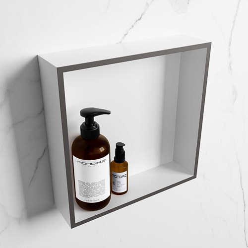 EASY Niche Murale 29,5x29,5cm solid surface couleur Dark Grey / Talc. 1 compartiment adapté pour une installation encastrée ou en saillie.