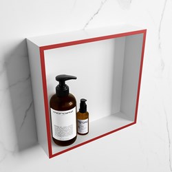 EASY shower niche 29,5x29,5cm solid surface color Fire / Talc. 1 compartment suitable for built-in or surface-mount installation.