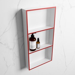 EASY Niche Murale 59,5x29,5cm solid surface couleur Fire / Talc. 3 compartiments adapté pour une installation encastrée ou en saillie.