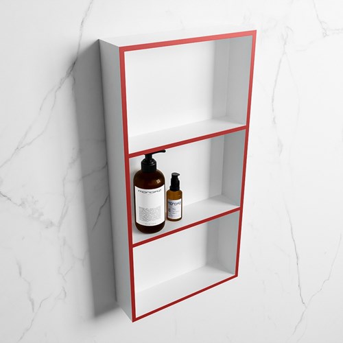 EASY Niche Murale 59,5x29,5cm solid surface couleur Fire / Talc. 3 compartiments adapté pour une installation encastrée ou en saillie.