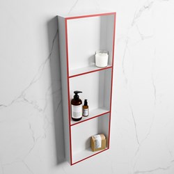 EASY Niche Murale 89,5x29,5cm solid surface couleur Fire / Talc. 3 compartiments adapté pour une installation encastrée ou en saillie.