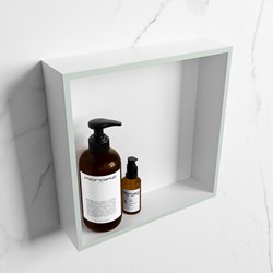 EASY Niche Murale 29,5x29,5cm solid surface couleur Greey / Talc. 1 compartiment adapté pour une installation encastrée ou en saillie.