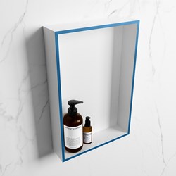EASY Niche Murale 44,5x29,5cm solid surface couleur Jeans / Talc. 1 compartiment adapté pour une installation encastrée ou en saillie.