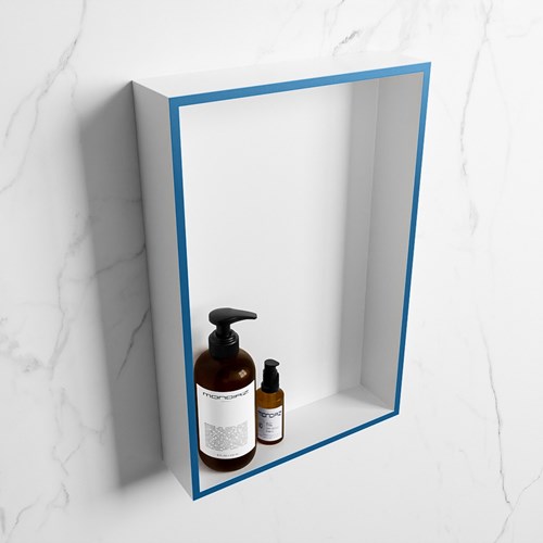 EASY Niche Murale 44,5x29,5cm solid surface couleur Jeans / Talc. 1 compartiment adapté pour une installation encastrée ou en saillie.