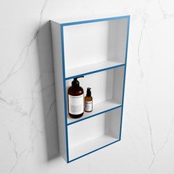 EASY Niche Murale 59,5x29,5cm solid surface couleur Jeans / Talc. 3 compartiments adapté pour une installation encastrée ou en saillie.