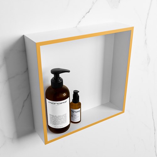 EASY Niche Murale 29,5x29,5cm solid surface couleur Ocher / Talc. 1 compartiment adapté pour une installation encastrée ou en saillie.