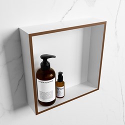 EASY shower niche 29,5x29,5cm solid surface color Rust / Talc. 1 compartment suitable for built-in or surface-mount installation.