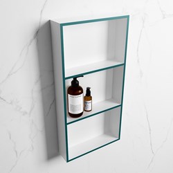 EASY Niche Murale 59,5x29,5cm solid surface couleur Smag / Talc. 3 compartiments adapté pour une installation encastrée ou en saillie.