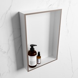 EASY shower niche 44,5x29,5cm solid surface color Smoke / Talc. 1 compartment suitable for built-in or surface-mount installation.