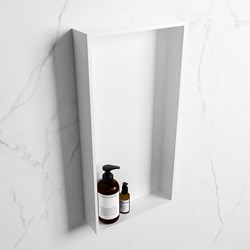 EASY shower niche 59,5x29,5cm solid surface color Talc / Talc. 1 compartment suitable for built-in or surface-mount installation.