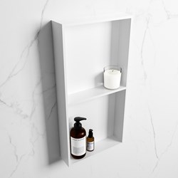 EASY shower niche 59,5x29,5cm solid surface color Talc / Talc. 2 compartments suitable for built-in or surface-mount installation.