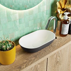 POOLE Lavabos sobre encimera solid surface 30cm color Darkgrey / Talc.