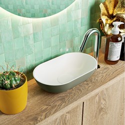 POOLE Lavabos sobre encimera solid surface 30cm color Army / Talc.