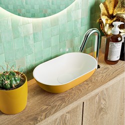 POOLE Lavabos sobre encimera solid surface 30cm color Ocher / Talc.