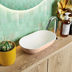 POOLE Lavabos sobre encimera solid surface 30cm color Rosee / Talc.