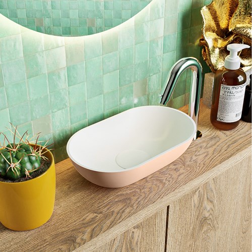 POOLE solid surface opzetkom kleur Rosee | Talc. Afmeting 30x18x8cm