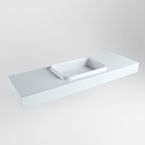 RIDGE Clay vrijhangende solid surface wastafel 141cm. Positie wasbak midden.