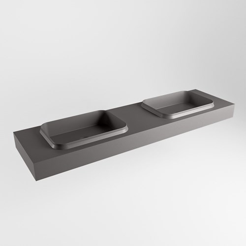 RIDGE Dark Grey vrijhangende solid surface wastafel 181cm. Positie wasbak dubbel.