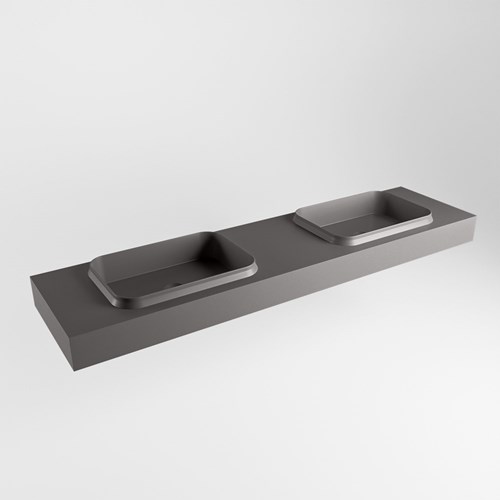 RIDGE Dark Grey vrijhangende solid surface wastafel 190cm. Positie wasbak dubbel.