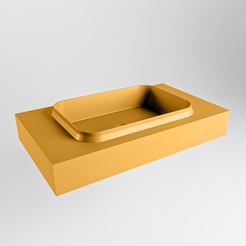 RIDGE Ocher vrijhangende solid surface wastafel 80cm. Positie wasbak midden.
