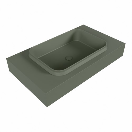 RIDGE Army Lavabo suspendido de solid surface 80cm. Posición del fregadero Centro borde de 12cm de alto.