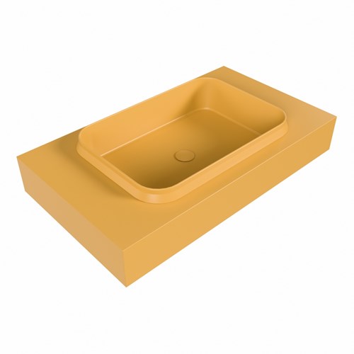 RIDGE Ocher Lavabo suspendido de solid surface 80cm. Posición del fregadero Centro borde de 12cm de alto.