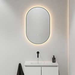 MONDIAZ GLOW Spiegel oval 45x90cm Army. Bewegungssensor LED-Beleuchtung rundum.