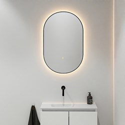 MONDIAZ GLOW Spiegel oval 45x90cm Dark Grey. Bewegungssensor LED-Beleuchtung rundum.