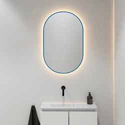 MONDIAZ GLOW Spiegel oval 45x90cm Jeans. Bewegungssensor LED-Beleuchtung rundum.