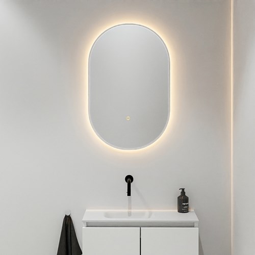 MONDIAZ GLOW spiegel ovaal 45x90cm Linen. Bewegingssensor LED verlichting rondom.